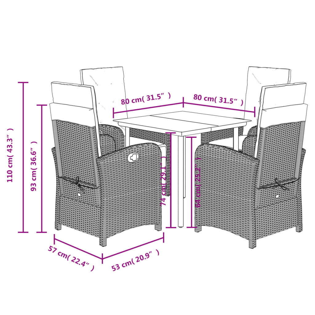 Set mobilier de gradina cu perne, 5 piese gri deschis poliratan — imaginea 9