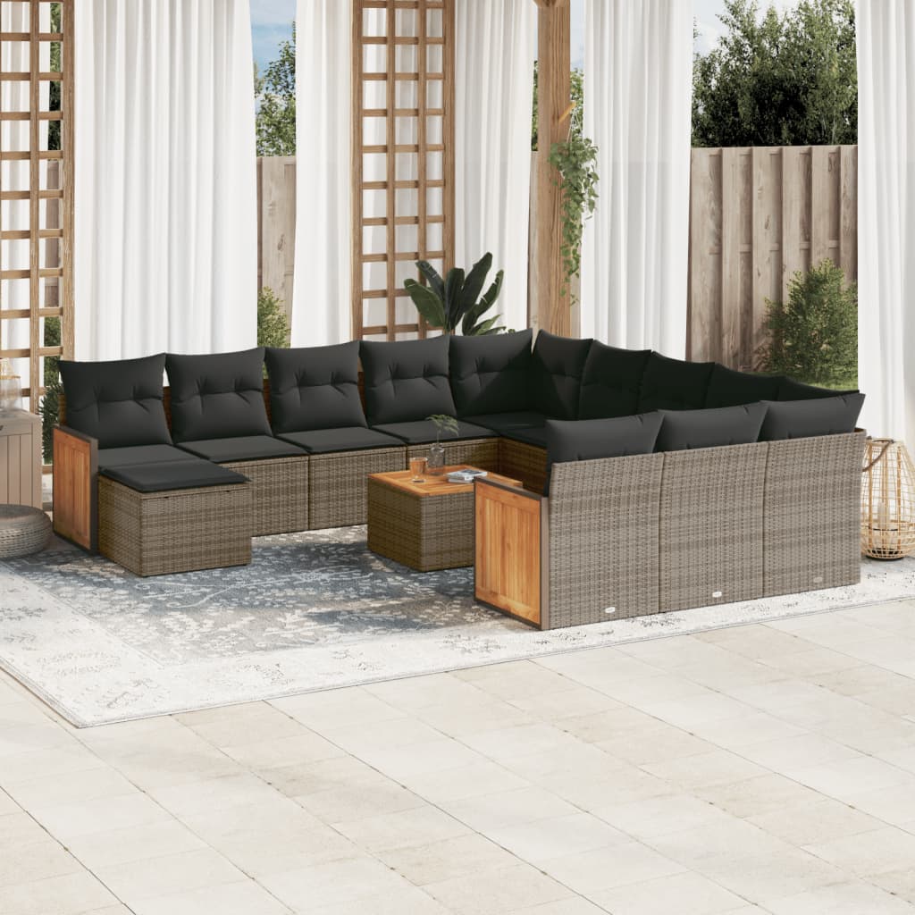 Set mobilier de gradina cu perne, 13 piese, gri, poliratan — imaginea 2