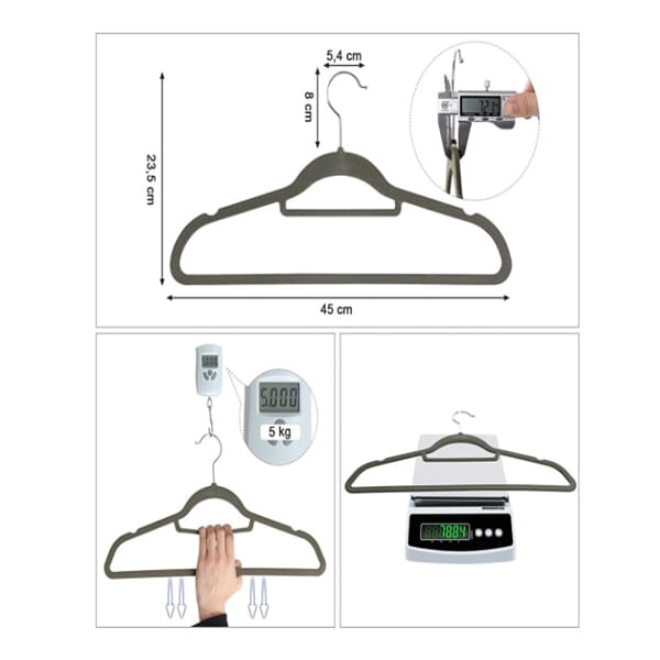 Set 5 umerase pentru haine IdeallStore®, Catifea, Antiderapant, Gri - 4 | YEO