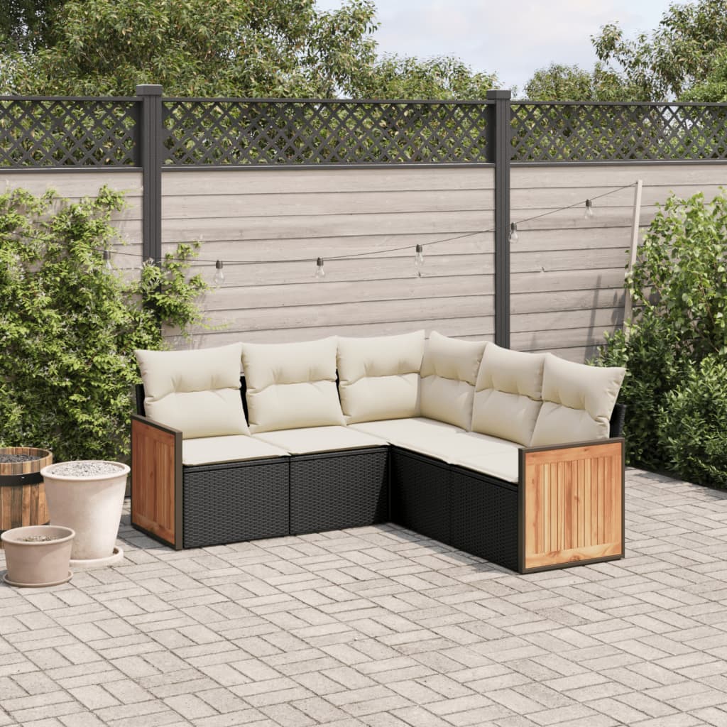 Set mobilier de gradina cu perne, 5 piese, negru, poliratan — imaginea 2