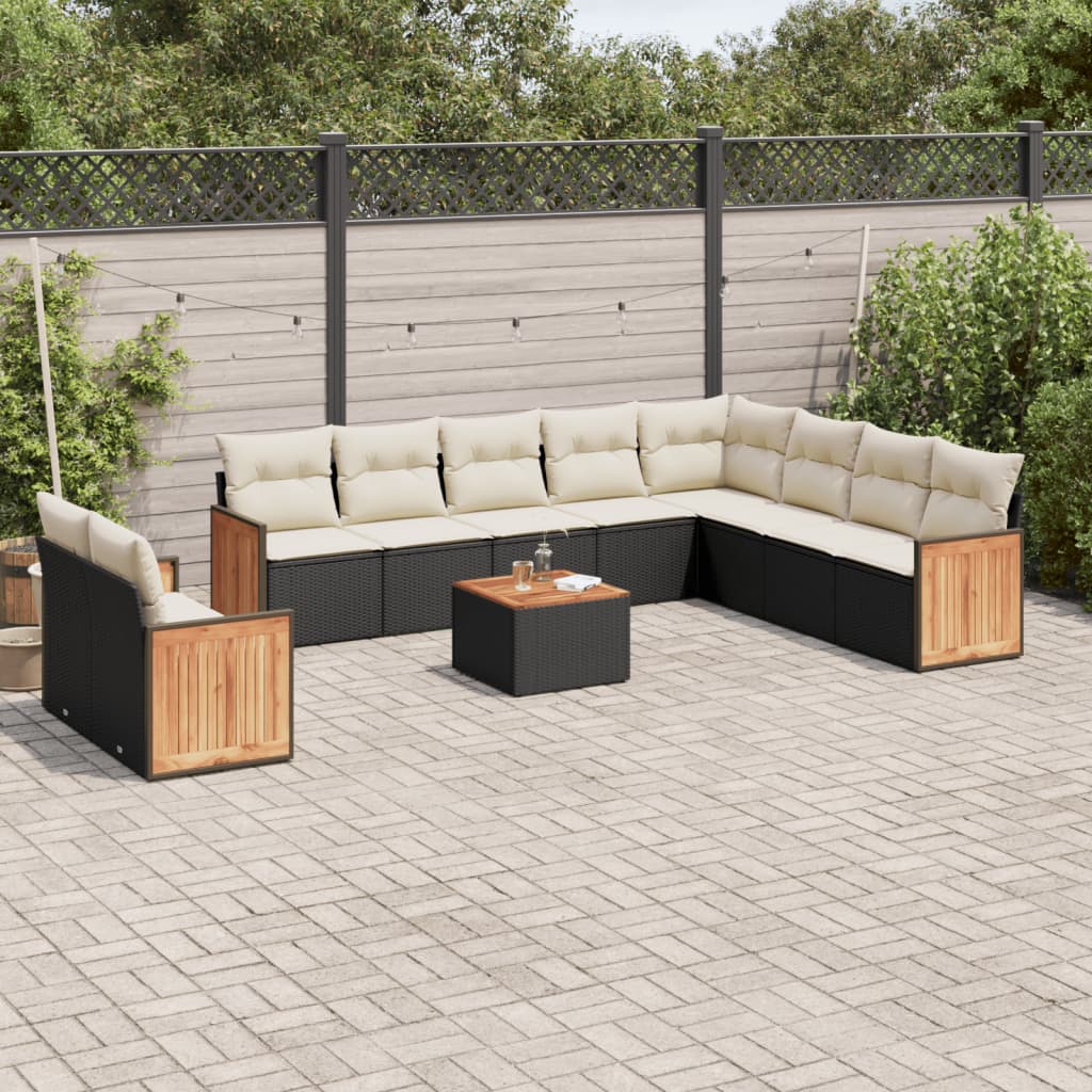 Set canapele de gradina cu perne, 11 piese, negru, poliratan — imaginea 2