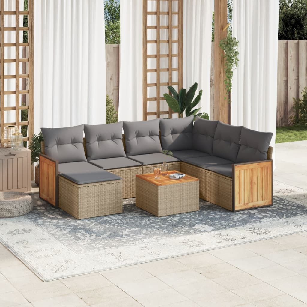 Set canapele de gradina, 8 piese, cu perne, bej, poliratan — imaginea 2