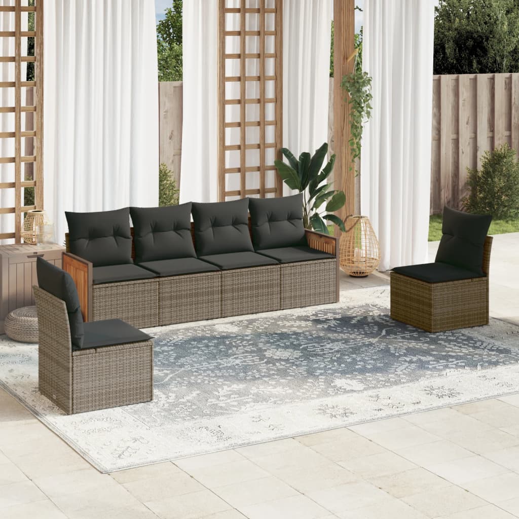 Set mobilier gradina cu perne, 6 piese, gri, poliratan — imaginea 2