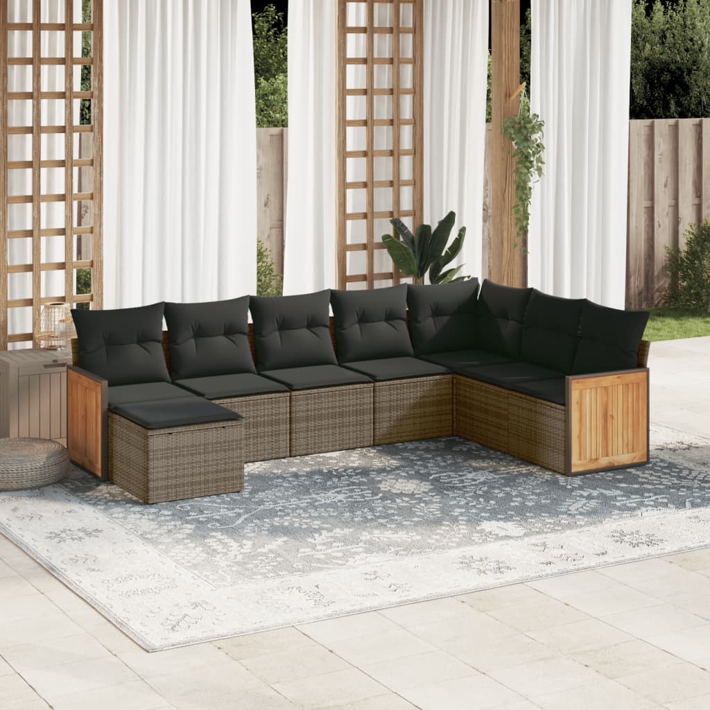 Set canapele de gradina cu perne, 8 piese, gri, poliratan — imaginea 2