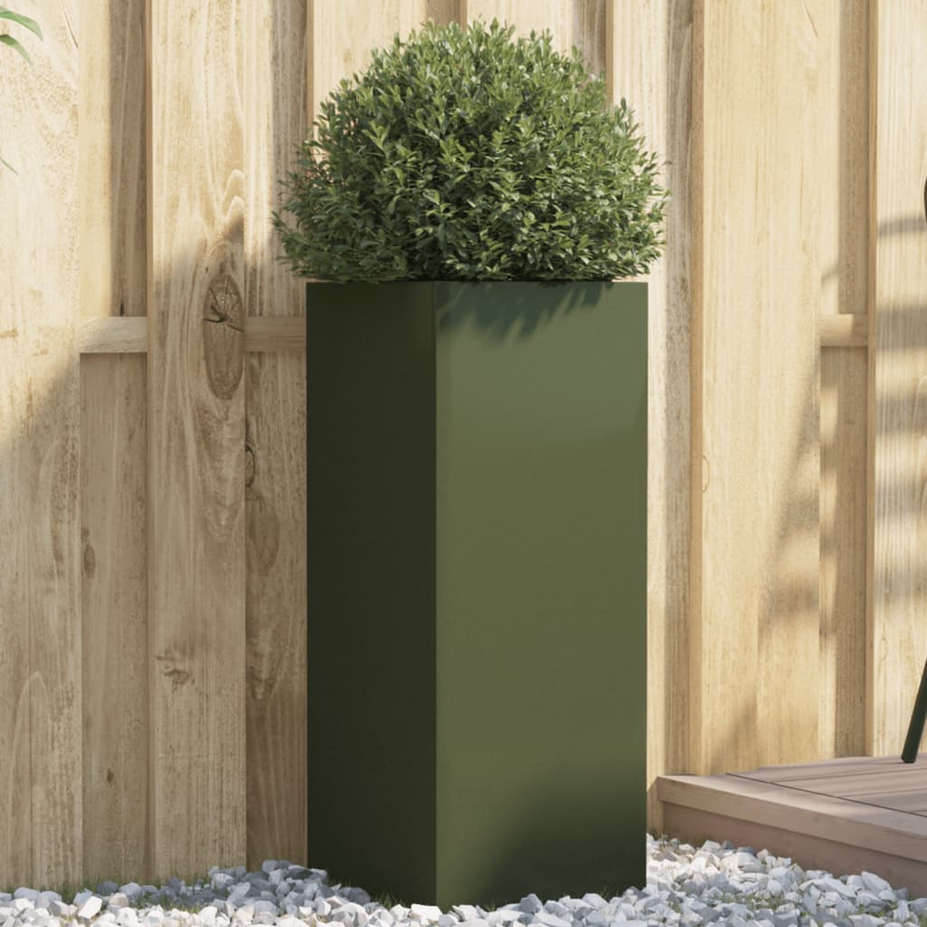 Jardiniera, verde masliniu, 32x27,5x75 cm, otel laminat la rece — imaginea 2