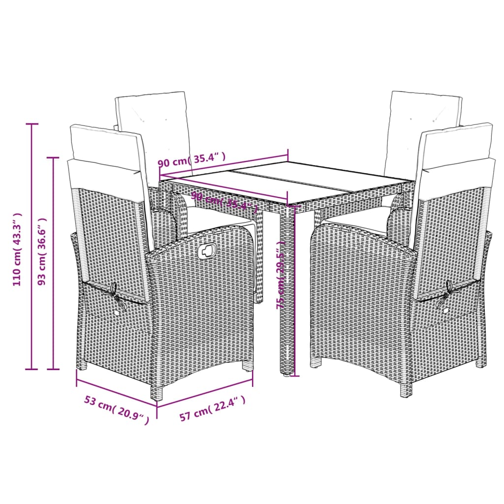 Set mobilier de gradina cu perne, 5 piese, negru, poliratan — imaginea 9