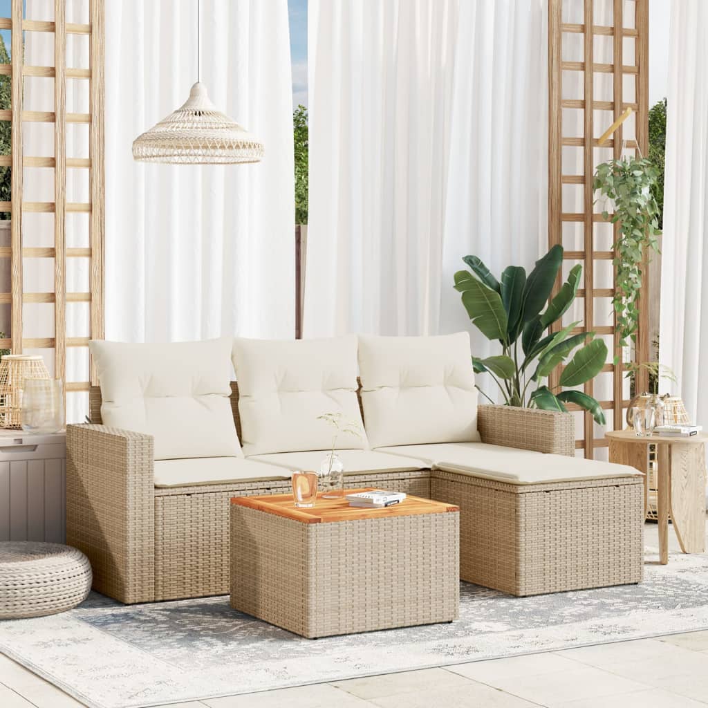 Set canapele de gradina cu perne, 5 piese, bej, poliratan — imaginea 2
