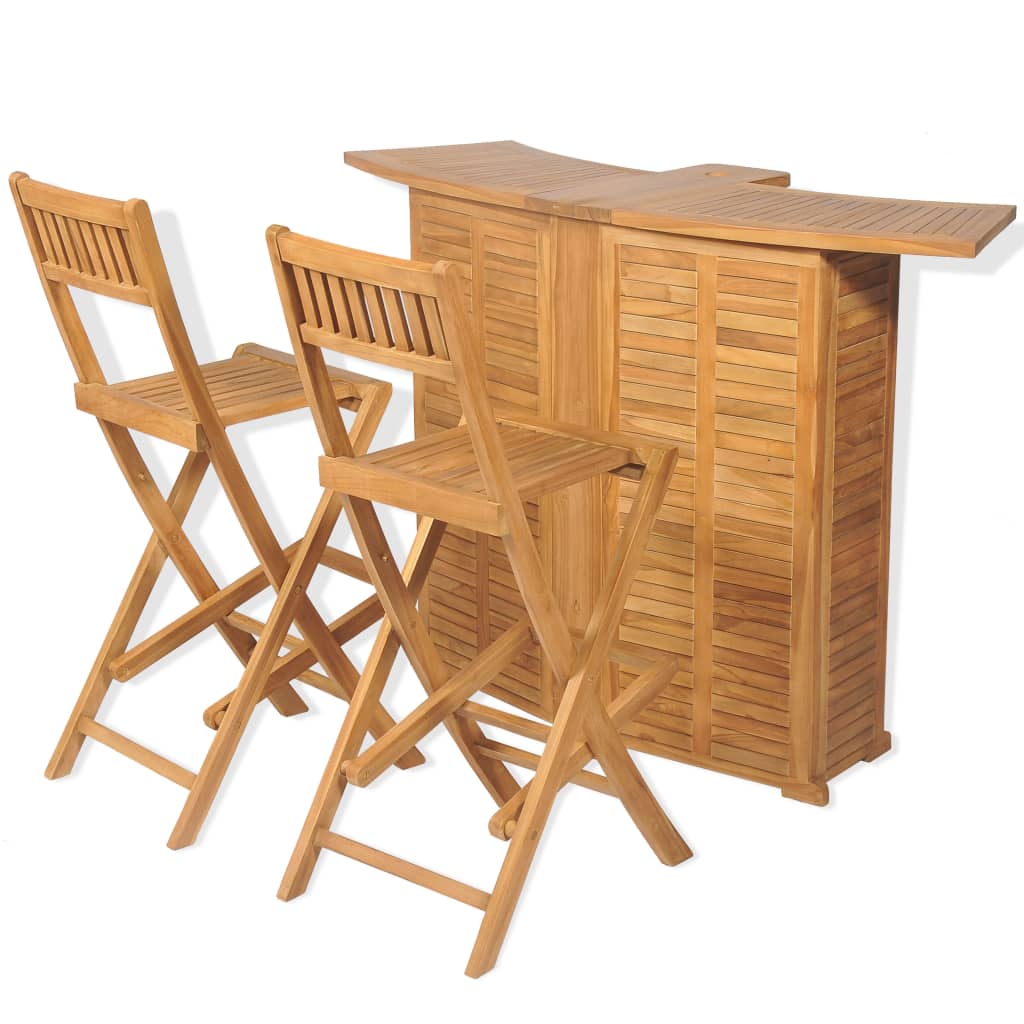 Set de bar cu scaune pliabile, 3 piese, lemn masiv de tec — imaginea 13