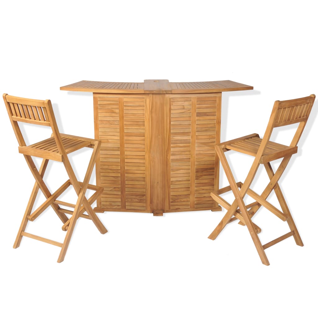 Set de bar cu scaune pliabile, 3 piese, lemn masiv de tec — imaginea 14