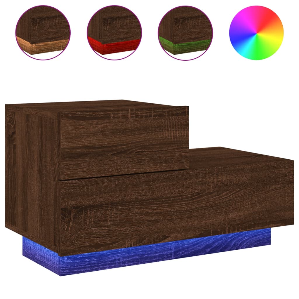 Noptiera cu lumini LED, stejar maro, 70x36x40,5 cm — imaginea 13