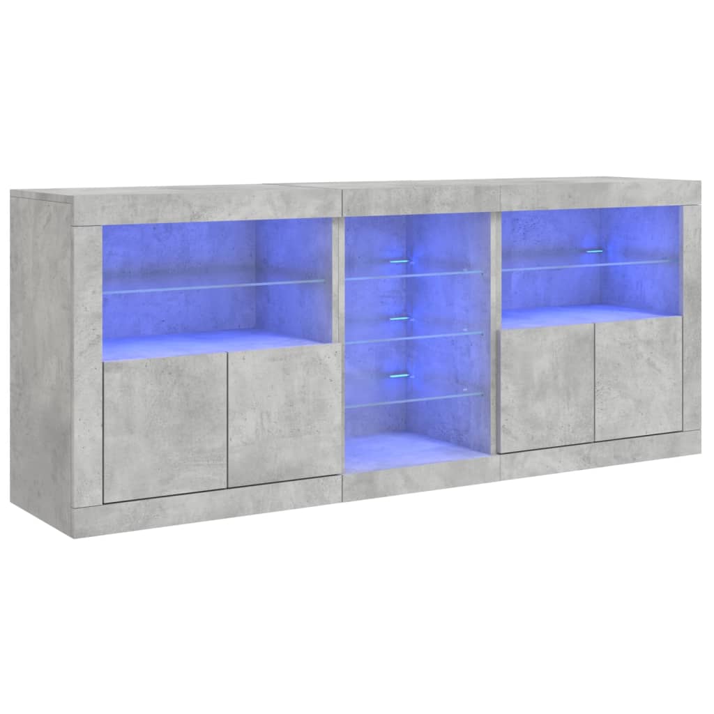 Servanta cu lumini LED, gri beton, 162x37x67 cm — imaginea 13