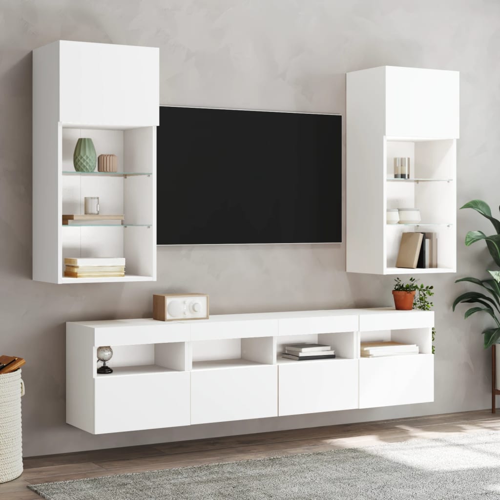 Unitati de perete TV cu LED-uri, 5 piese, alb, lemn prelucrat — imaginea 16