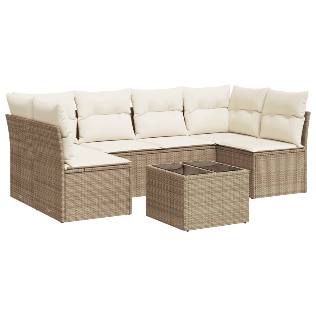 Set canapele de gradina, 7 piese, cu perne, bej, poliratan — imaginea 4
