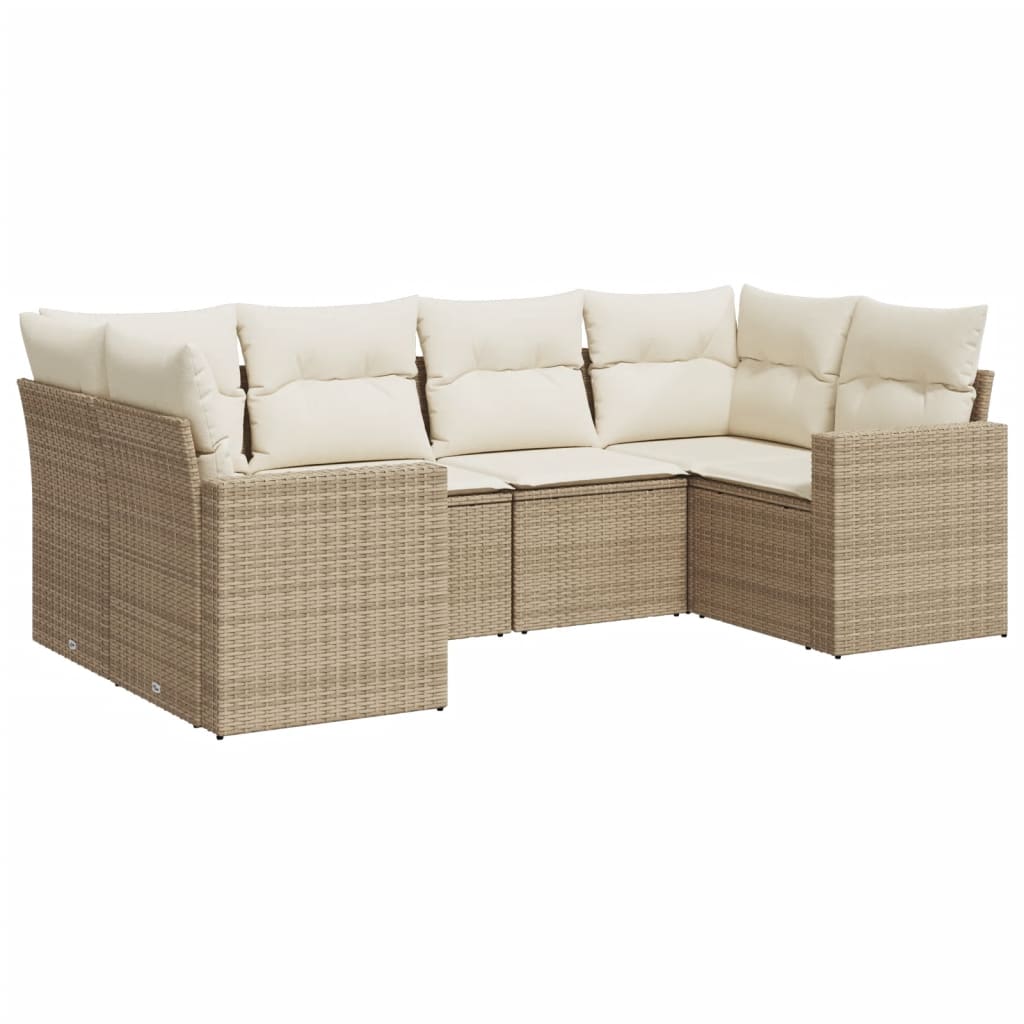 Set canapele de gradina cu perne, 6 piese, bej, poliratan — imaginea 4