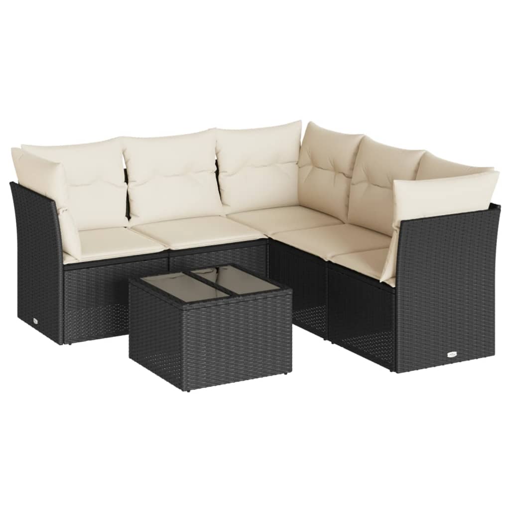 Set mobilier de gradina cu perne, 6 piese, negru, poliratan — imaginea 4