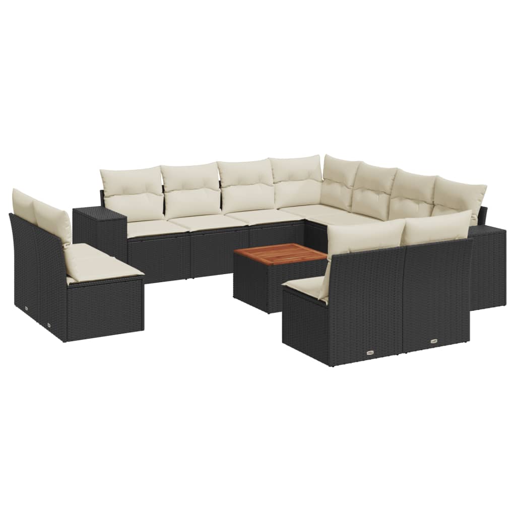 Set canapele de gradina, 12 piese, cu perne, negru, poliratan
