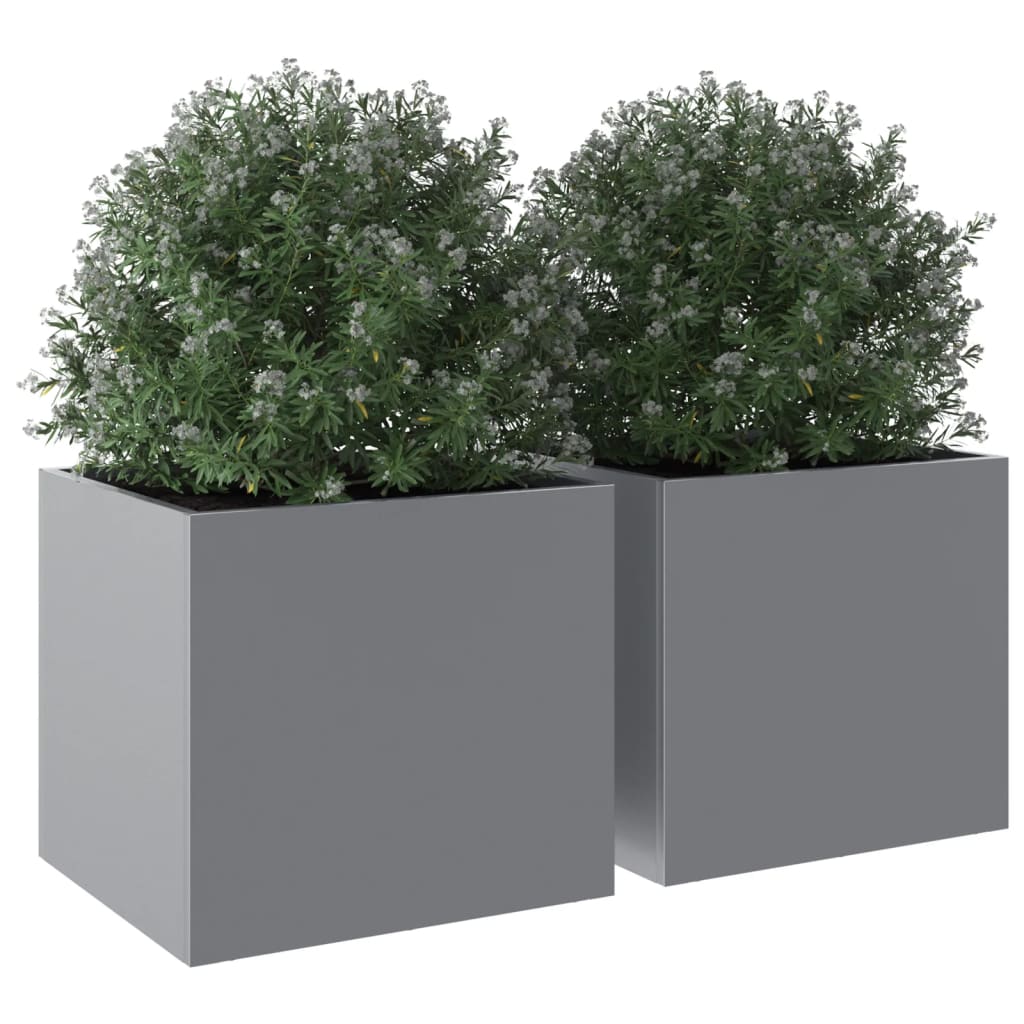 Jardiniere, 2 buc., argintiu, 32x30x29 cm, otel galvanizat — imaginea 4