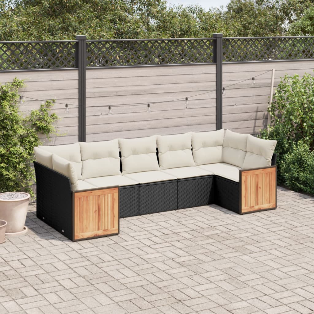 Set canapele de gradina cu perne, 7 piese, negru, poliratan — imaginea 2