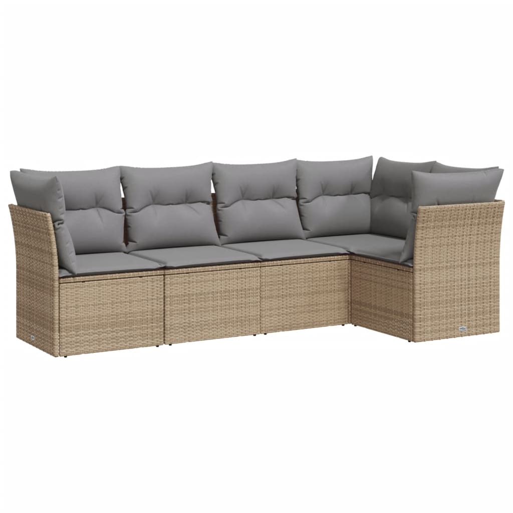 Set canapele de gradina cu perne, 5 piese, bej, poliratan — imaginea 4