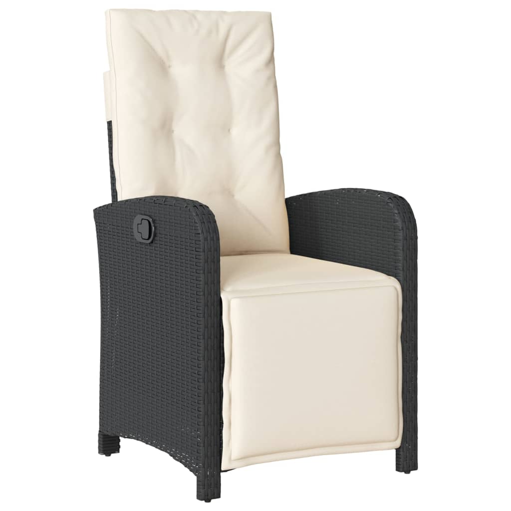 Set bistro cu perne, 3 piese, negru, poliratan — imaginea 3