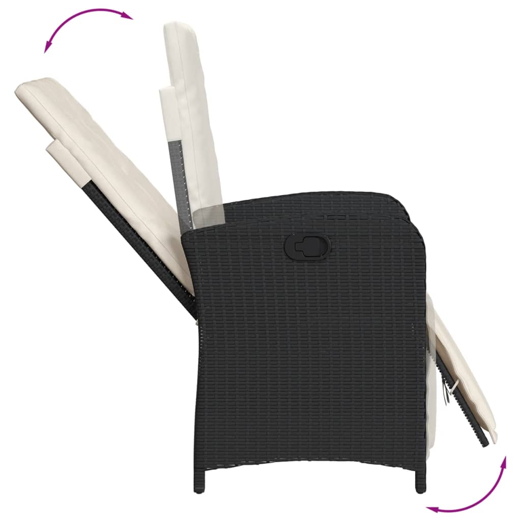 Set bistro cu perne, 3 piese, negru, poliratan — imaginea 5