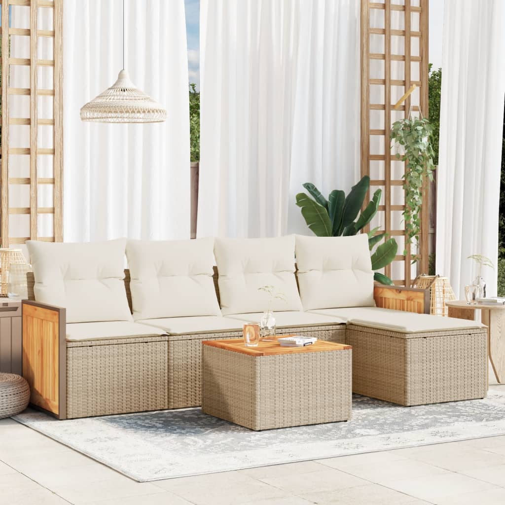 Set canapele de gradina cu perne, 6 piese, bej, poliratan — imaginea 2