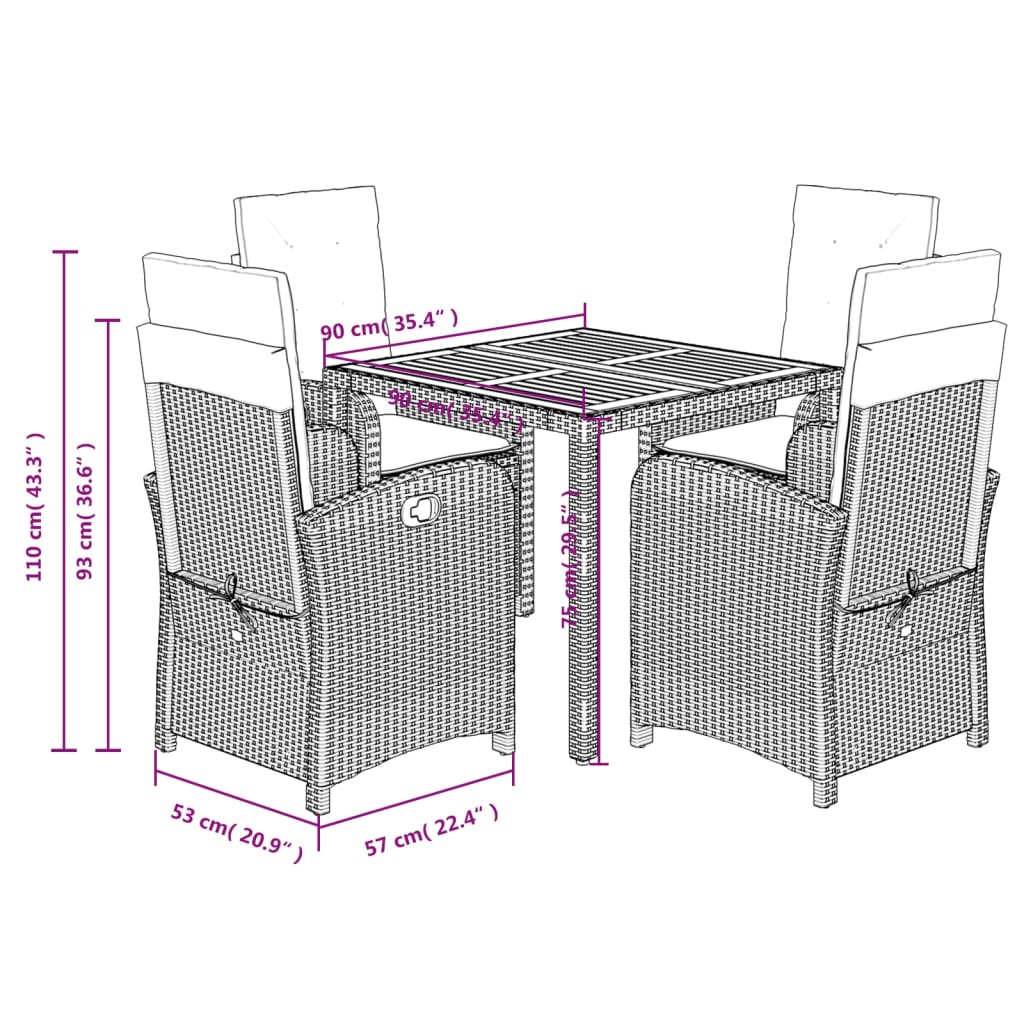 Set mobilier de gradina cu perne, 5 piese, negru, poliratan — imaginea 9