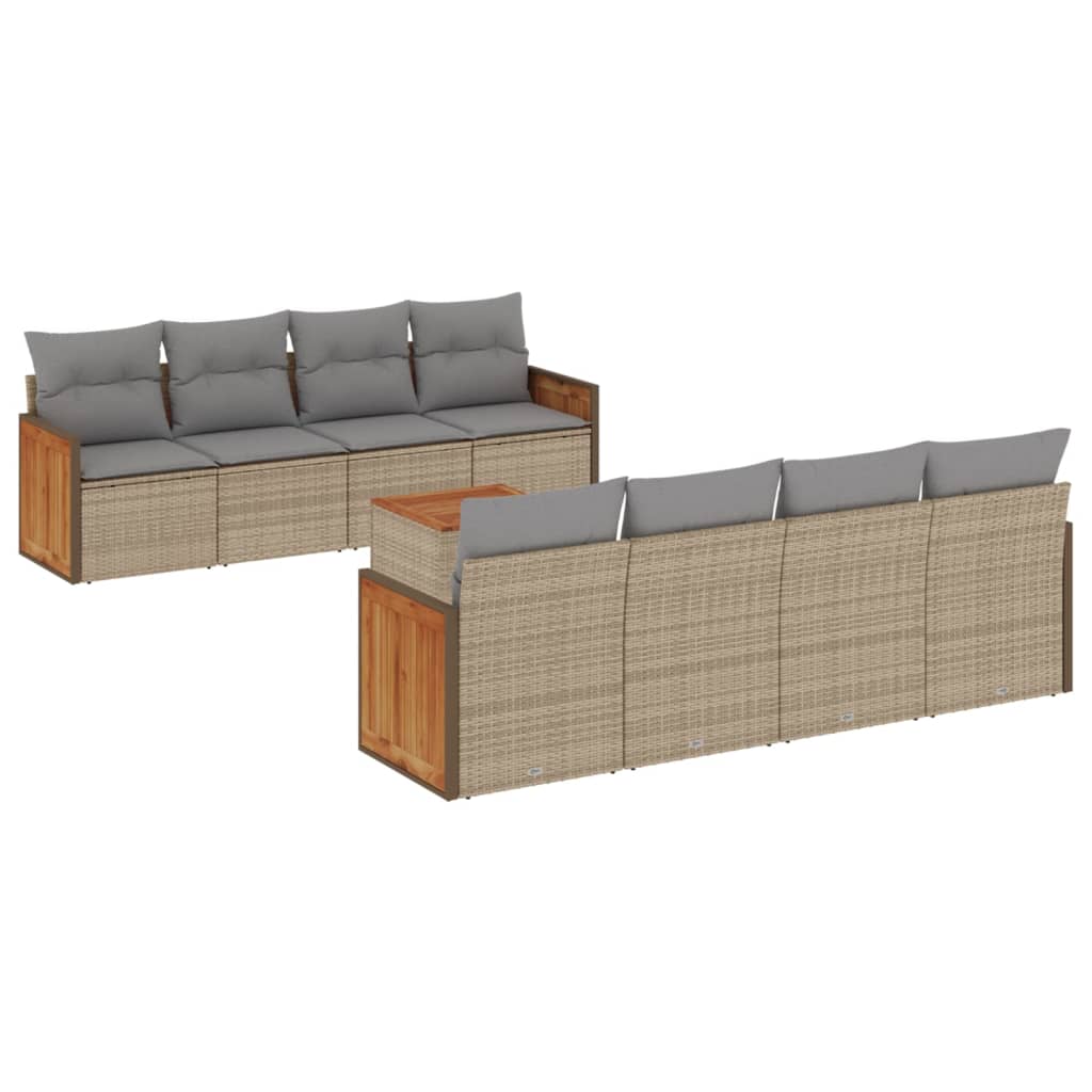 Set canapele de gradina, 9 piese, cu perne, bej, poliratan