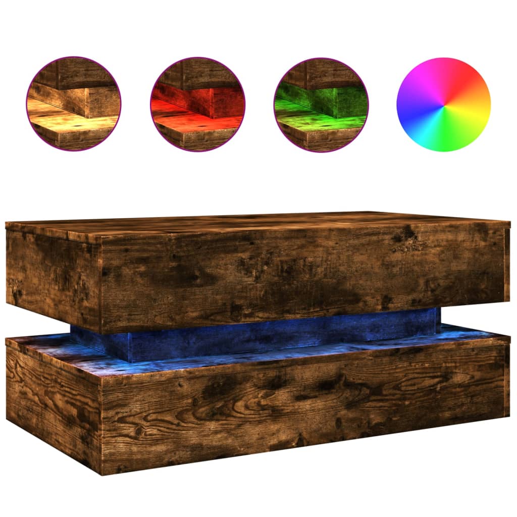 Masuta de cafea cu lumini LED, stejar sonoma, 90x50x40 cm