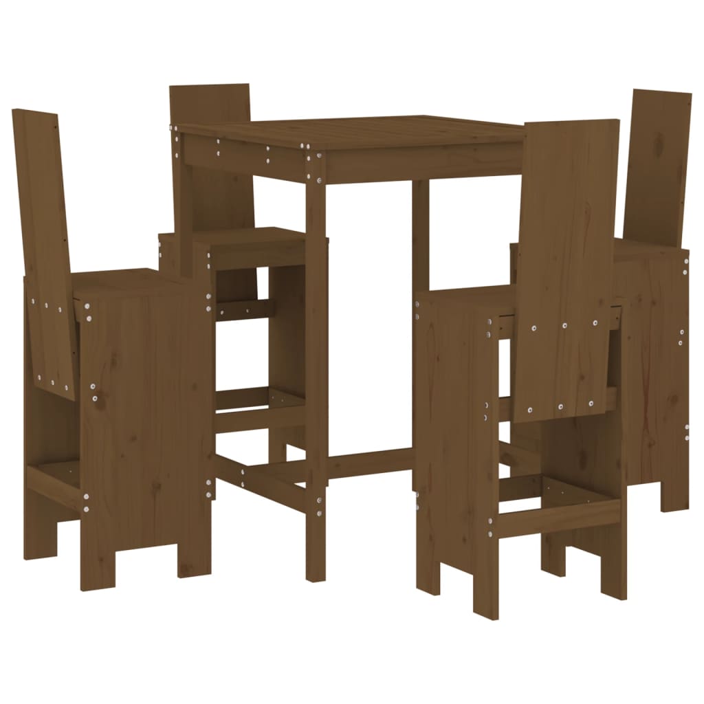 Set mobilier bar de gradina, 5 piese, maro miere lemn masiv pin — imaginea 11