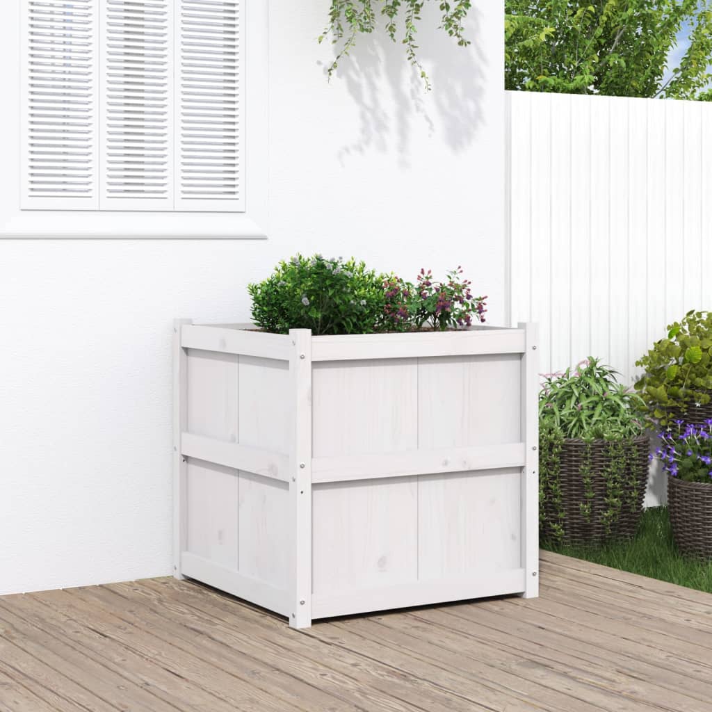 Jardiniera de gradina, alb, 70x70x70 cm, lemn masiv de pin — imaginea 13