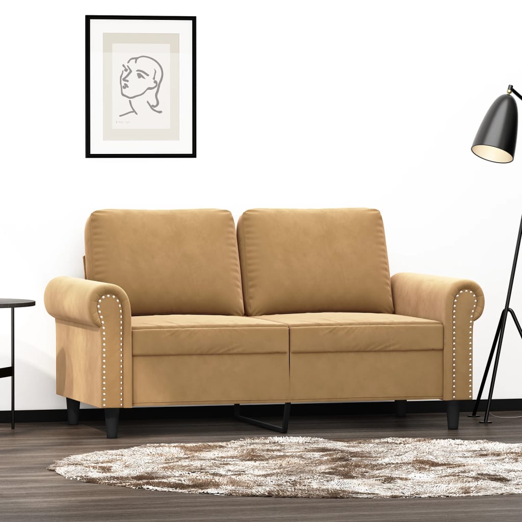 Canapea cu 2 locuri, maro, 120 cm, catifea — imaginea 2