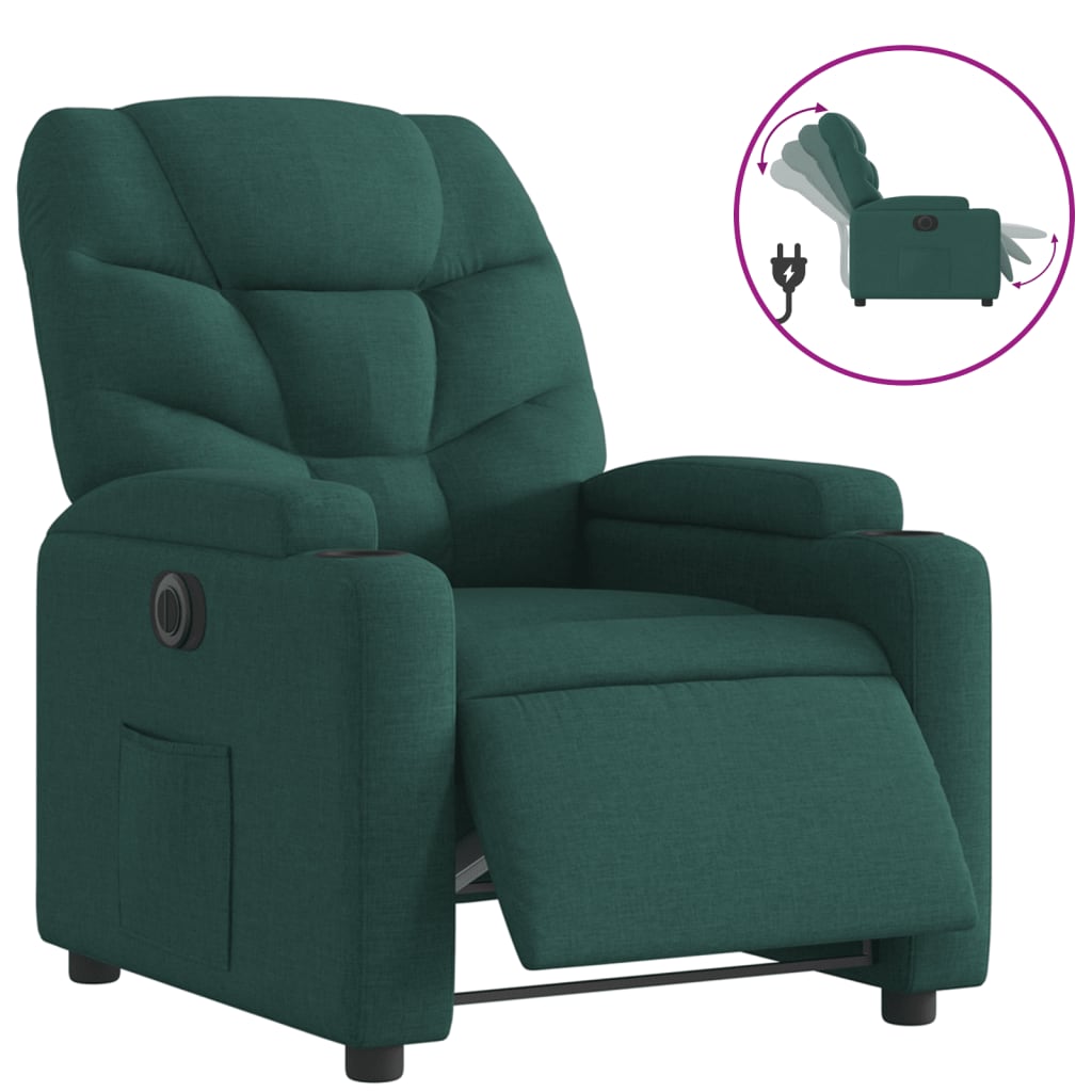 Fotoliu rabatabil electric, verde inchis, material textil — imaginea 13