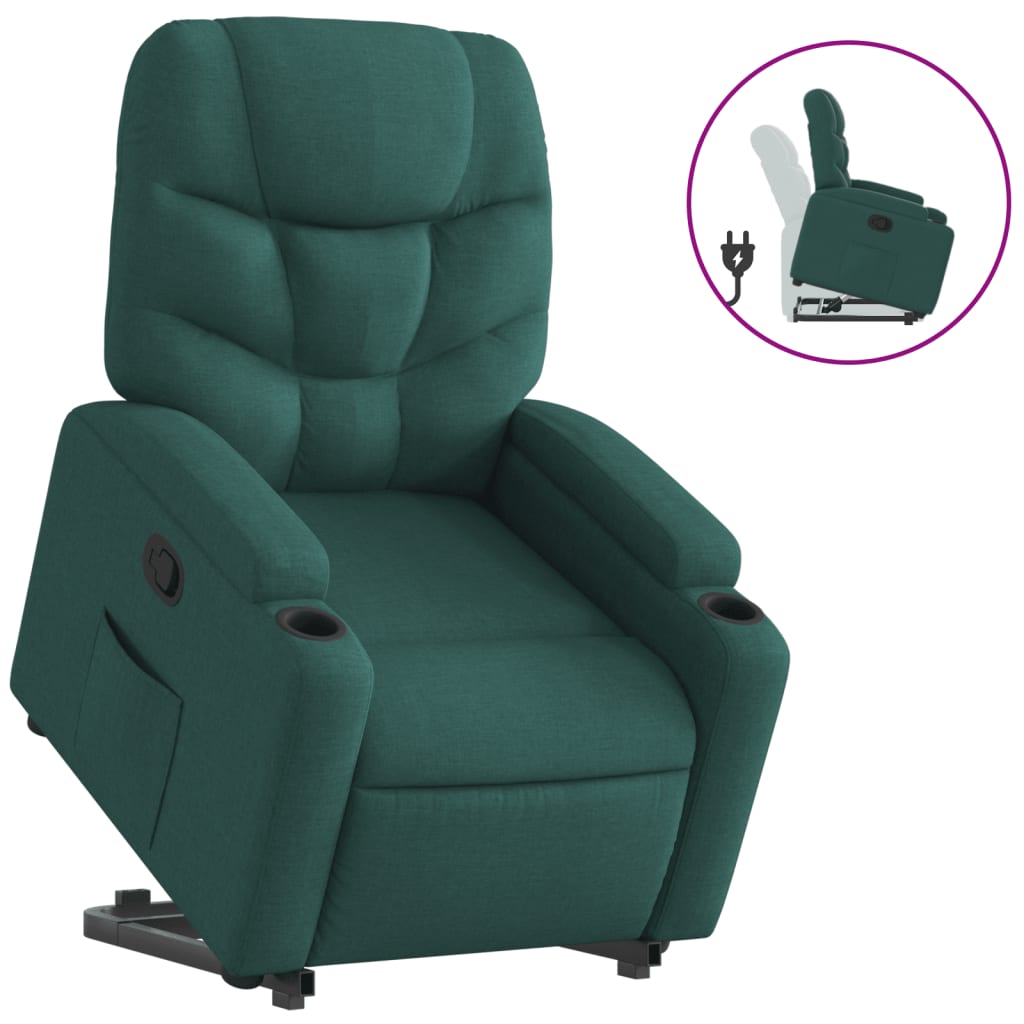 Fotoliu rabatabil ridicare pe verticala, verde inchis, textil — imaginea 13