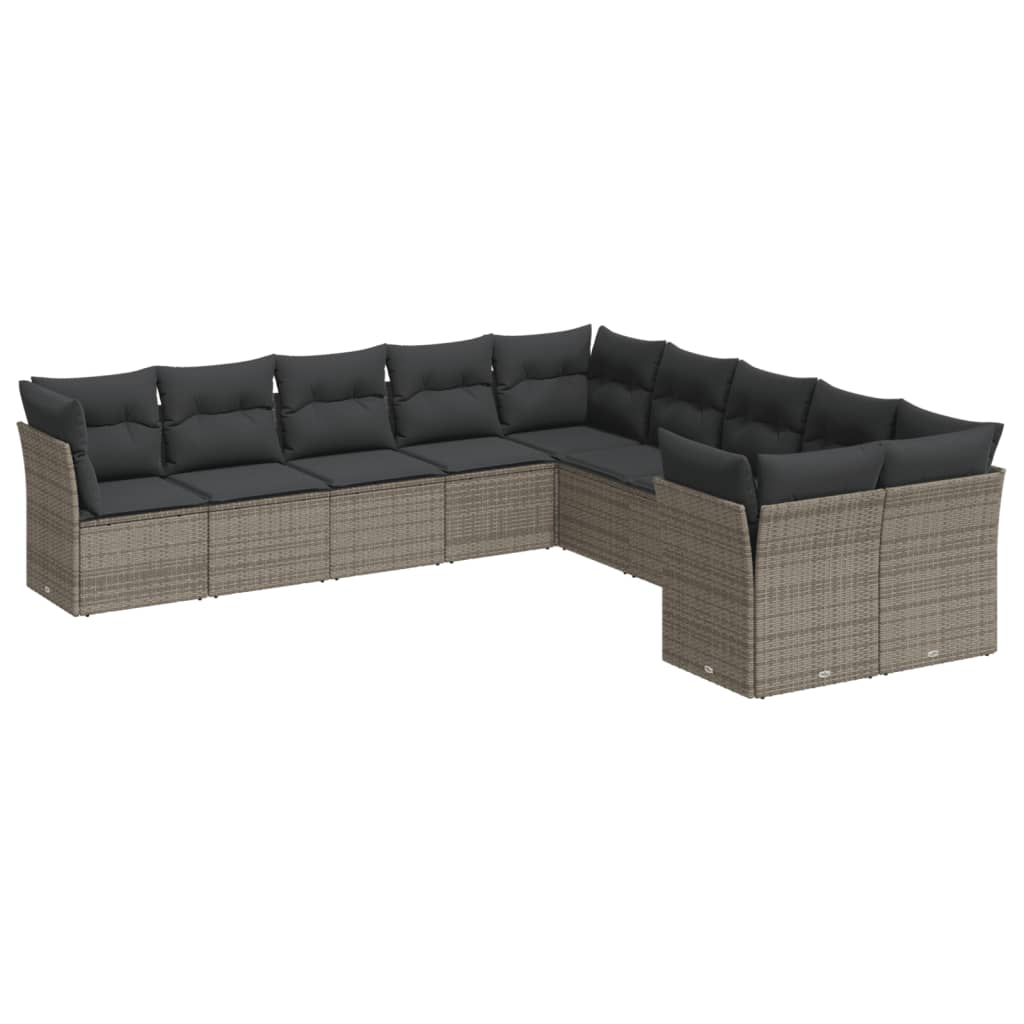 Set mobilier de gradina cu perne, 10 piese, gri, poliratan — imaginea 4