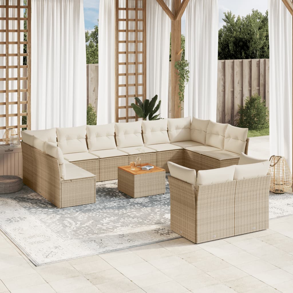 Set canapele de gradina, 13 piese, cu perne, bej, poliratan — imaginea 2