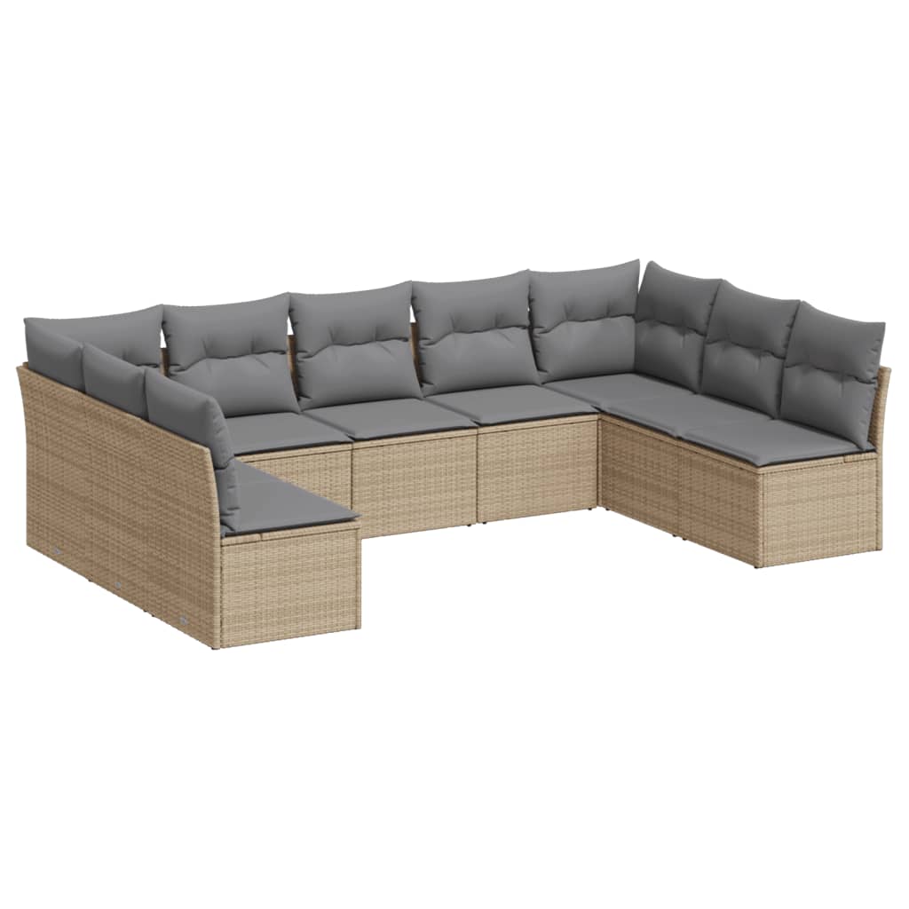 Set canapele de gradina, 9 piese, cu perne, bej, poliratan — imaginea 4