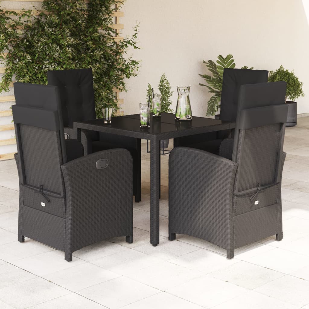 Set mobilier de gradina cu perne, 5 piese, negru, poliratan — imaginea 12