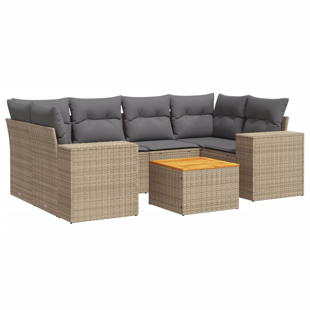 Set canapele de gradina, 7 piese, cu perne, bej, poliratan
