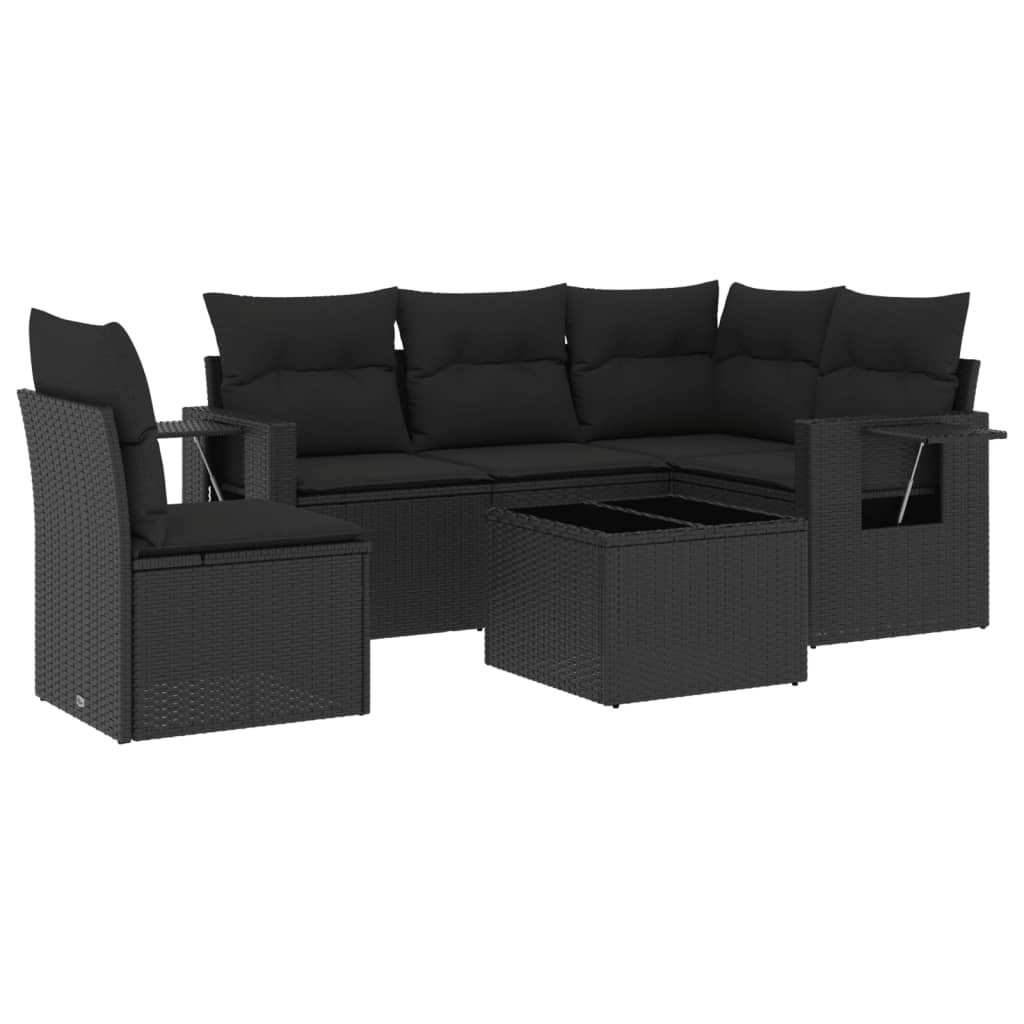 Set mobilier de gradina cu perne, 6 piese, negru, poliratan