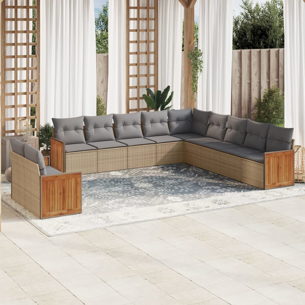 Set canapele de gradina cu perne, 11 piese, bej, poliratan — imaginea 2