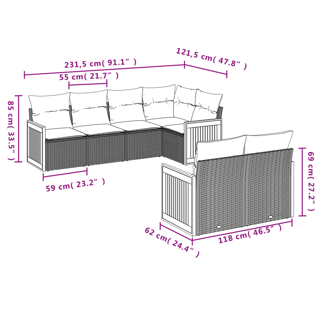 Set canapele de gradina, 7 piese, cu perne, bej, poliratan — imaginea 3