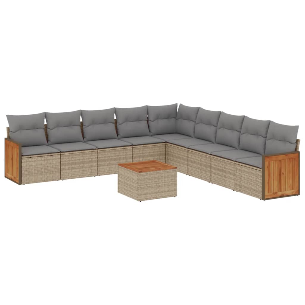 Set canapele de gradina cu perne, 10 piese, bej, poliratan