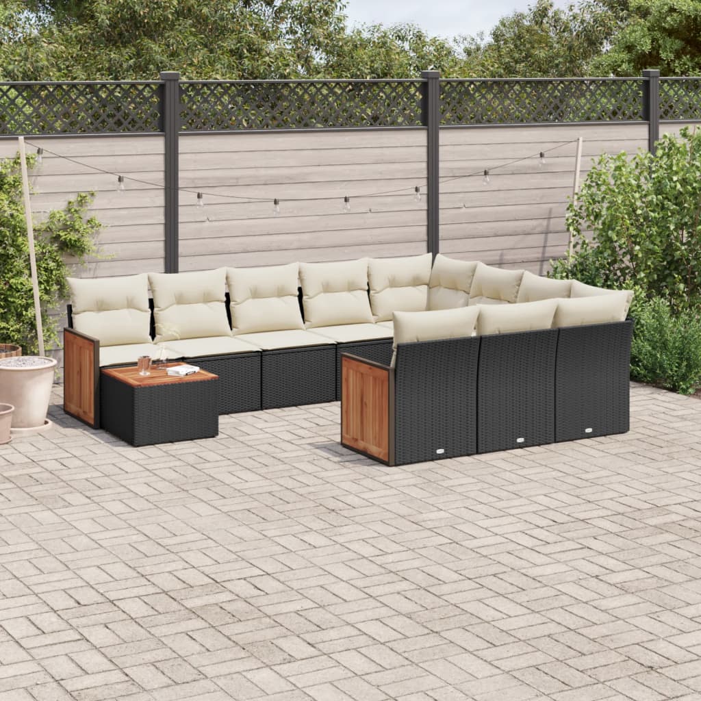 Set canapele de gradina cu perne, 11 piese, negru, poliratan — imaginea 2