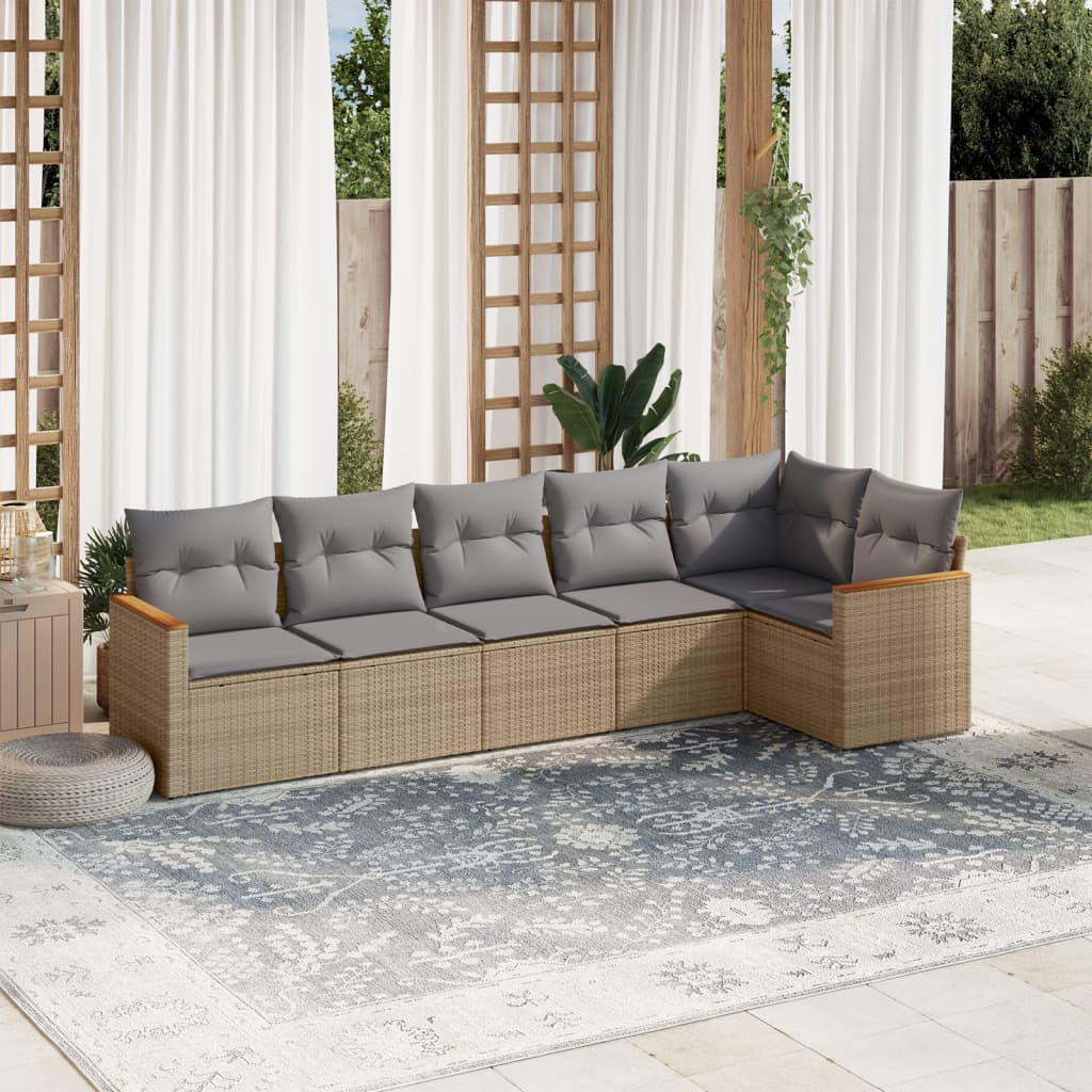 Set canapele de gradina cu perne, 6 piese, bej, poliratan — imaginea 2