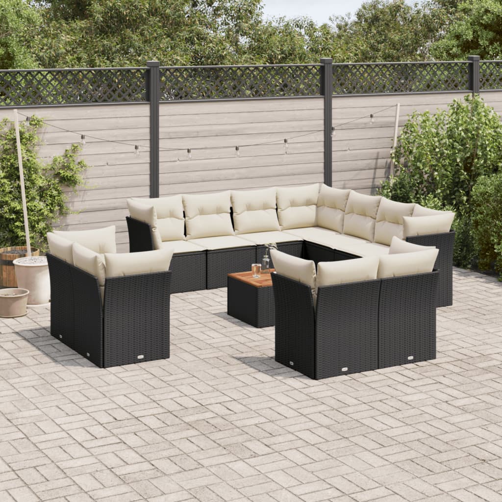 Set canapele de gradina, 12 piese, cu perne, negru, poliratan — imaginea 2