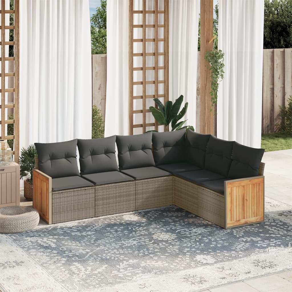 Set mobilier gradina cu perne, 6 piese, gri, poliratan — imaginea 2