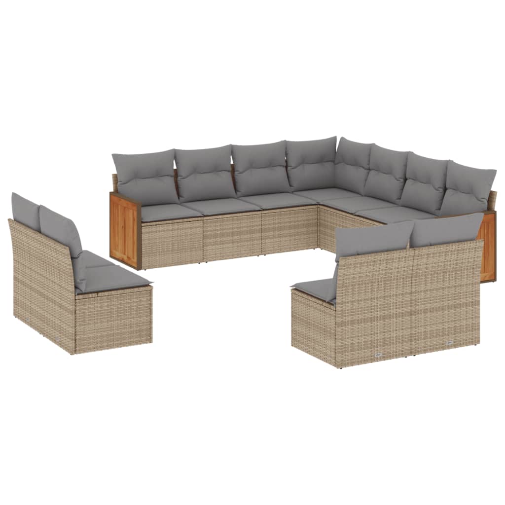 Set canapele de gradina cu perne, 11 piese, bej, poliratan