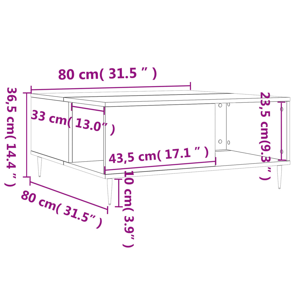 Masuta de cafea, alb, 80x80x36,5 cm, lemn prelucrat — imaginea 18