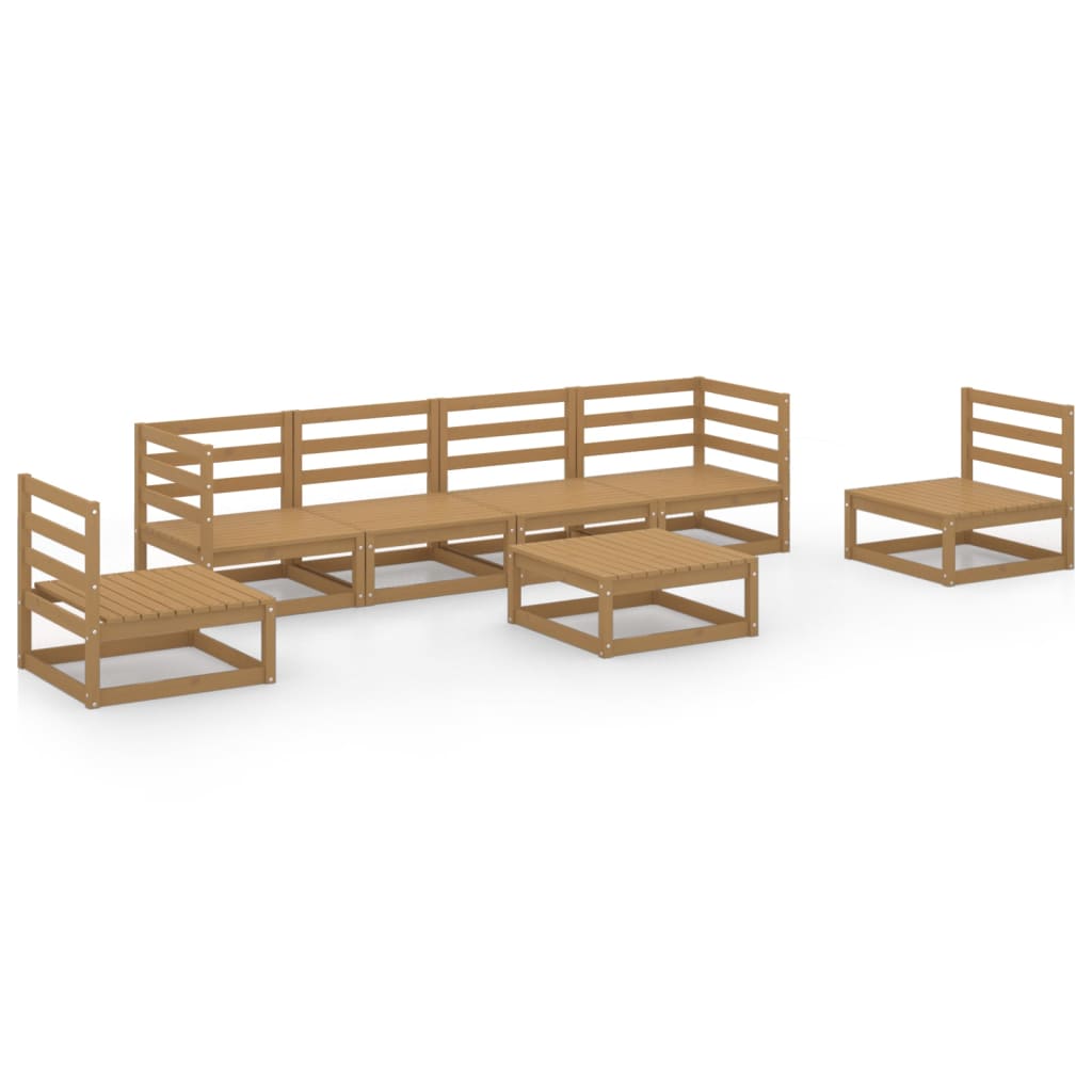 Set mobilier de gradina, 7 piese, maro miere, lemn masiv de pin — imaginea 14